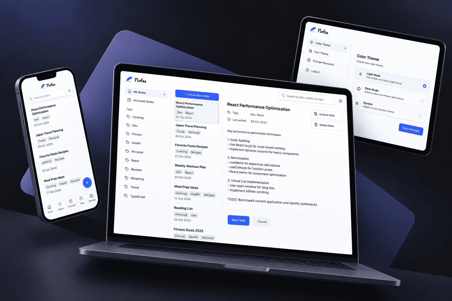 Me-Mora application — note-taking and knowledge management interface